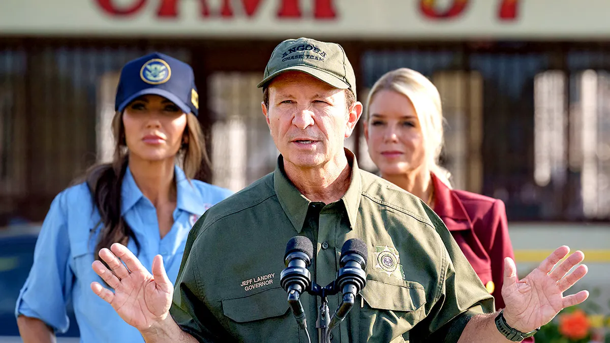 Guverner Louisiane Jeff Landry govori na konferenciji za novinare s Kristi Noem i Pam Bondi.