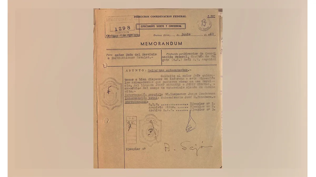 Dopis argentinske federalne policije o Josefu Mengeleu