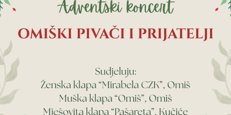 Adventski klapski koncert večeras u Omišu: Mirabela i Klapa Omiš s prijateljima u crkvi sv. Petra