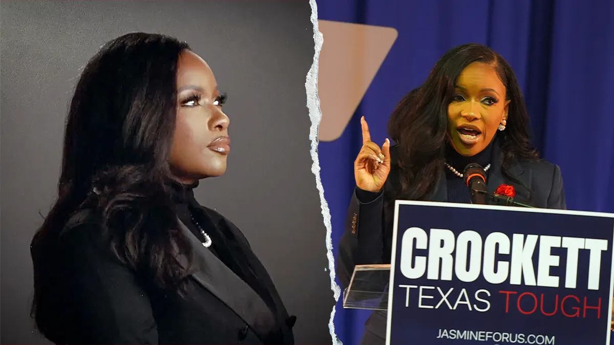 Reklama Jasmine Crockett i Crockett na pozornici kampanje.