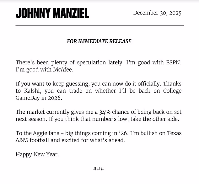 Manziel je potaknuo svoje sljedbenike da se klade na njegov povratak na koledž Gameday