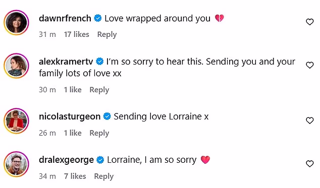 Lorraine je dobila nekoliko poruka sućuti od svojih prijatelja i pratitelja