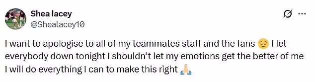 18-godišnji krilni napadač kasnije se oglasio na društvenim mrežama kako bi se ispričao za ono što se dogodilo