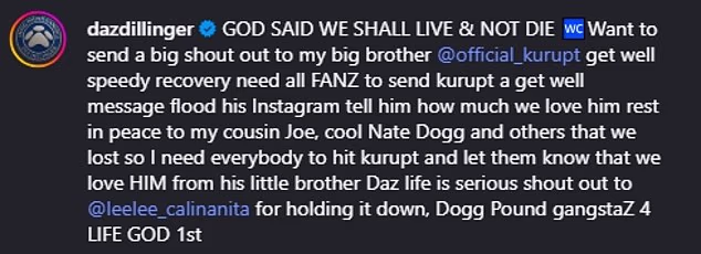 'BOG JE REKAO DA ĆEMO ŽIVJETI I NEĆEMO UMIJETI. Želim jako pozdraviti svog velikog brata @offical_kurupt', napisao je u naslovu