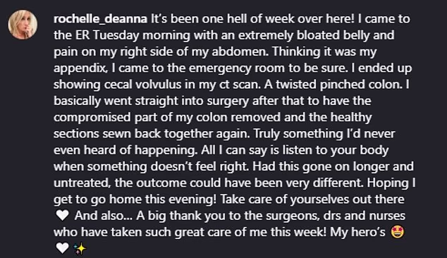 Odlučila je otići na hitnu jer je prvotno nagađala da bi to moglo biti njezino slijepo crijevo