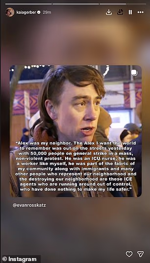 Susjed je rekao: "'Alex je bio moj susjed. Alex kojeg želim da svijet pamti bio je naš jučer na ulicama s 50 000 ljudi u općem štrajku u masovnom, nenasilnom prosvjedu"'