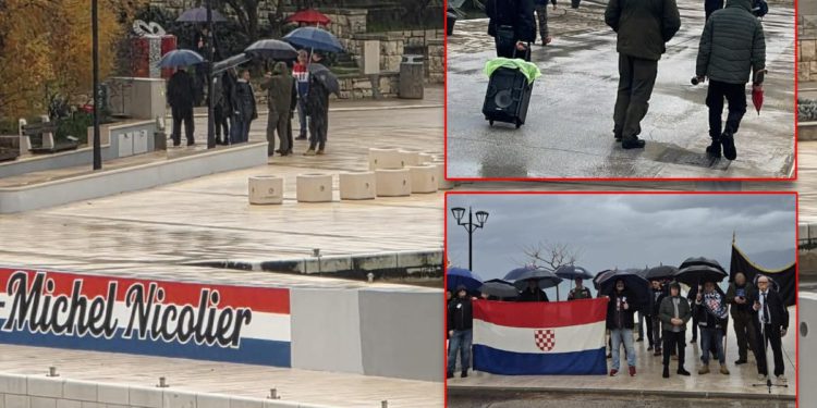 BRAČANI IH IZIGNORIRALI Par kišobrana (od čega jedan crveni) na prosvjedu ekstremne desnice u Supetru