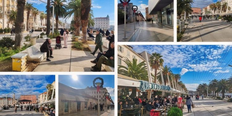 FOTO Split se probudio. Poneki građani šetaju Rivom i Marmontovom. I danas rade neki kafići na najpoznatijoj šetnici