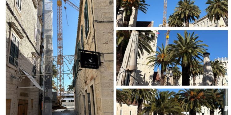 Ogromna dizalica u centru Trogira, zaštićenoj UNSECO