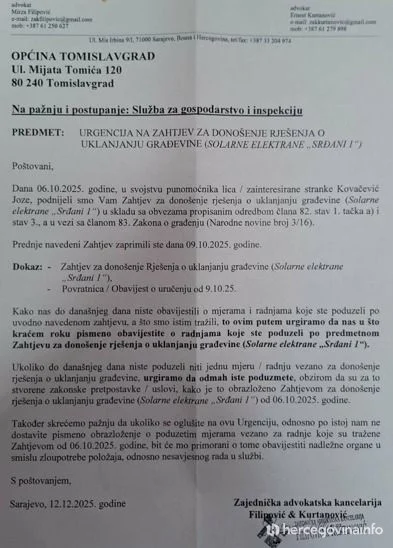 Urgencija za donošenje rješenje o uklanjanju građevine