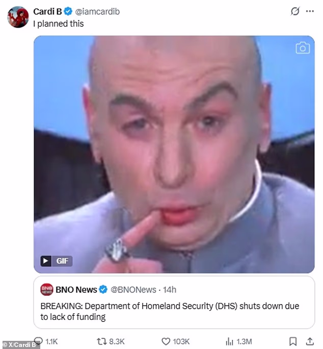 Cardi se kasnije oglasila na društvenim mrežama nakon svog pada