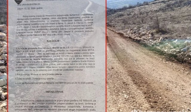 Inspekcija opet naložila uklanjanje nelegalnog puta prema solarima u Miljkovićima