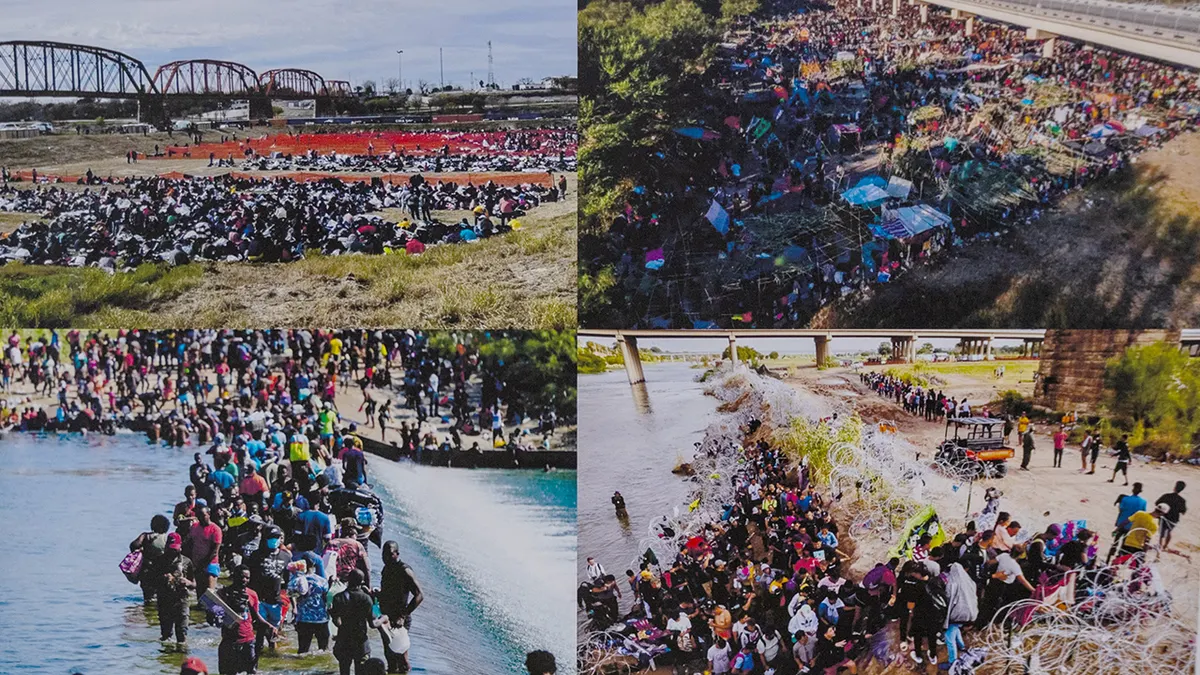 Kristi Noem stoji sa službenicima CBP-a na otvorenom u Eagle Passu, Texas