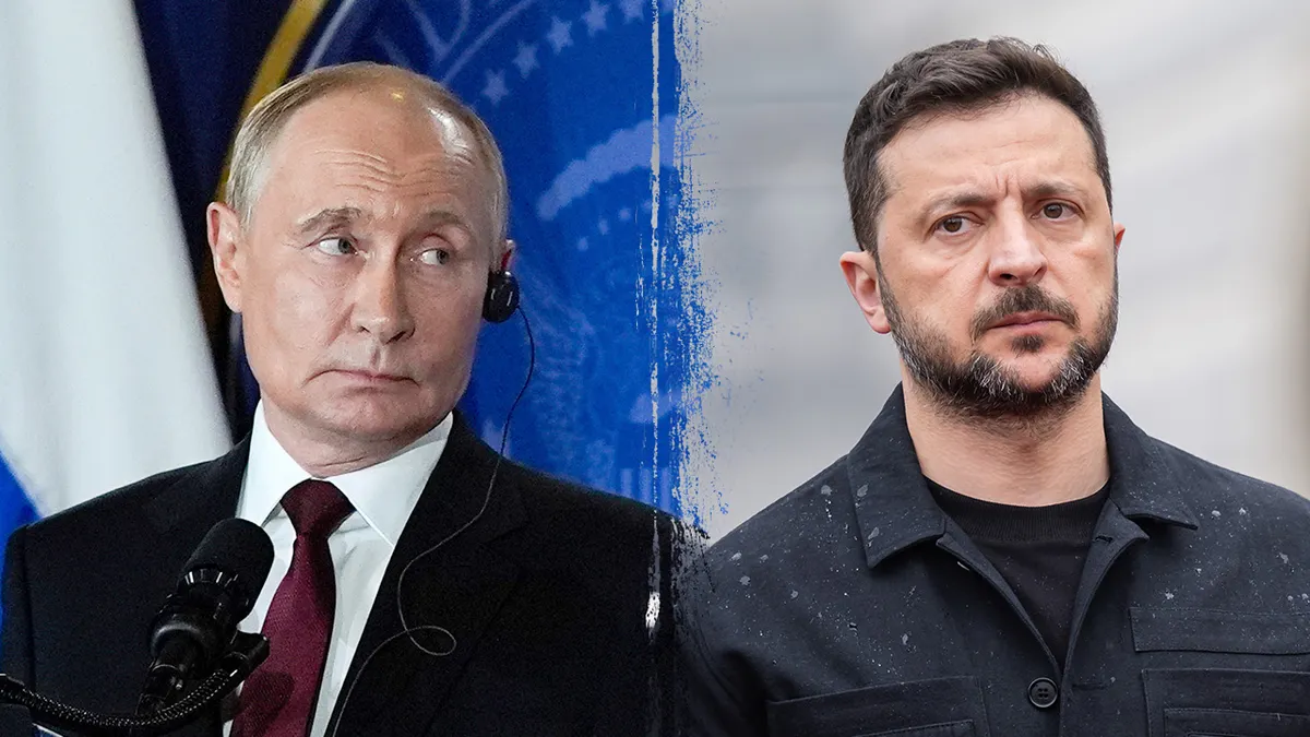 Ruski predsjednik Vladimir Putin (lijevo) i ukrajinski predsjednik Volodymyr Zelenskyy (desno) prikazani su u jednoj foto ilustraciji usred mirovnih pregovora koji su u tijeku.