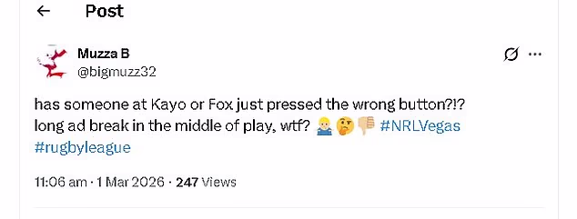 Dugoj stanci za oglase koju spominje ovaj obožavatelj pridružili su se drugi, kraći prekidi jer su se prikazivali isječci oglasa zbog, najvjerojatnije, tehničkog kvara