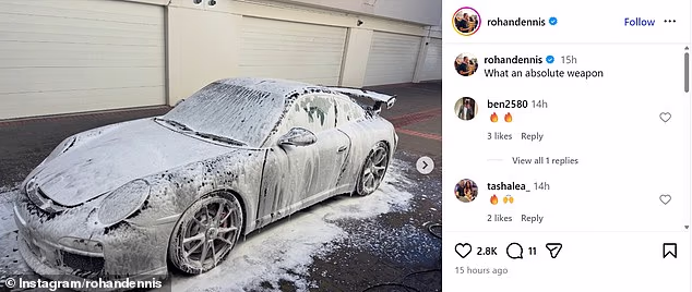 Dennis je prekinuo šutnju po prvi put otkako mu je suđenje završilo u svibnju prošle godine, objavivši ovu fotografiju Porschea na Instagramu s krajnje loše sročenim natpisom 'Kakvo apsolutno oružje'