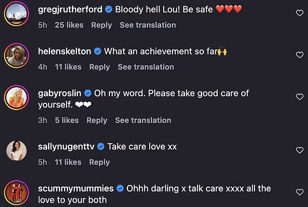 Obožavatelji i druge zvijezde požurile su podržati Louise u odjeljku s komentarima, a kolege slavne osobe obasule su brižnim porukama