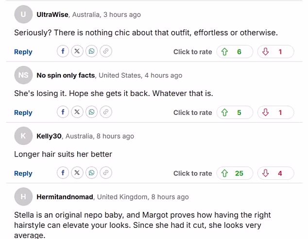 Iako je nekoliko obožavatelja Margotin izgled opisalo kao 'šik bez napora', drugi nisu bili tako ljubazni te su na društvenim mrežama osudili njezin novi izgled