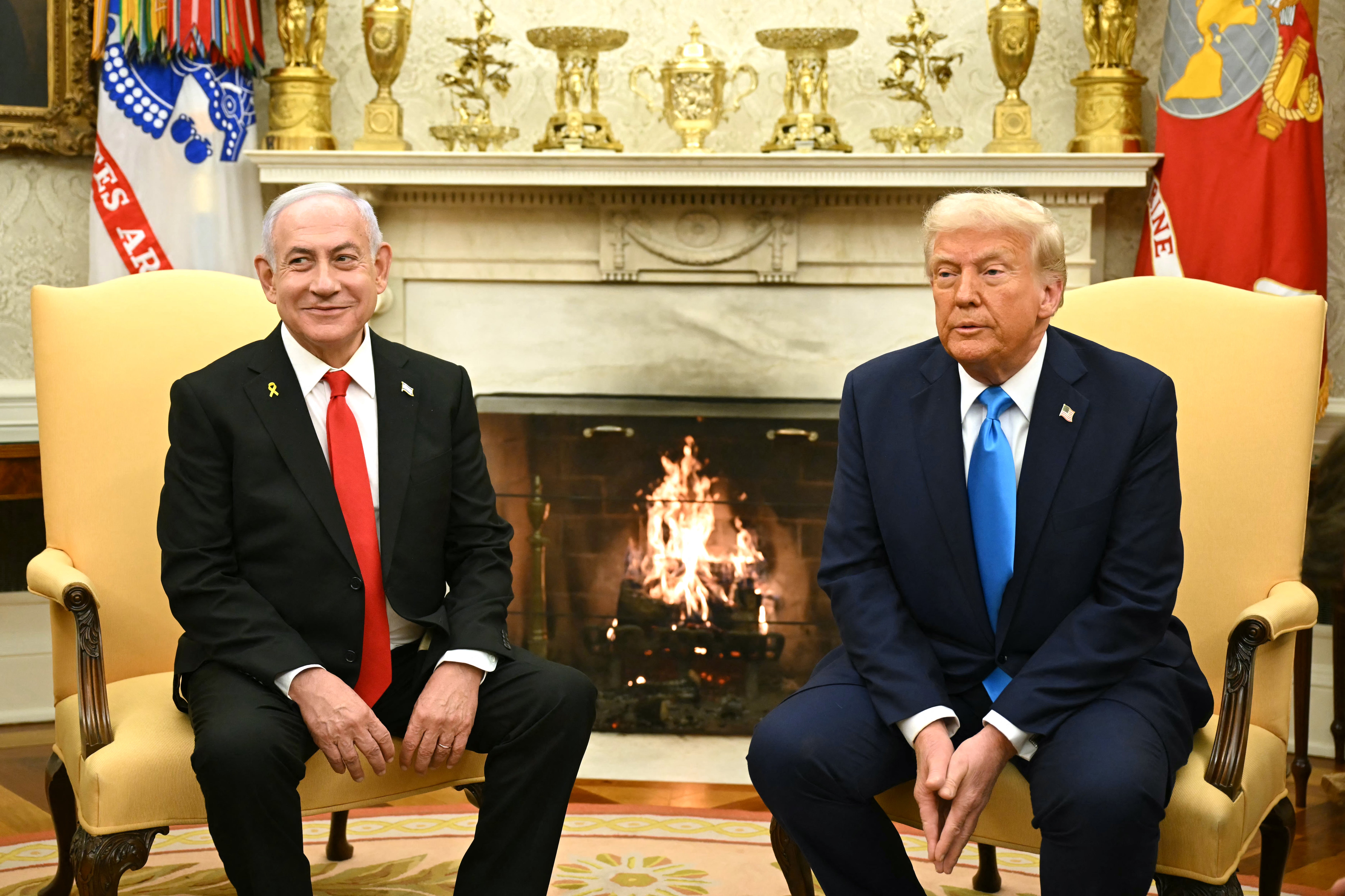 US President Donald Trump (R) meets with Israel's Prime Minister Benjamin Netanyahu in the Oval Office of the White House in Washington, DC, on February 4, 2025.