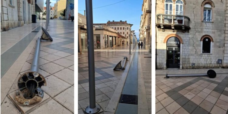 U Marmontovoj srušen rasvjetni stup, građani zatečeni prizorom: “Netko ga je odvalio”