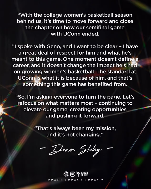 Staley poziva Auriemmine kritičare da daju prednost 72-godišnjakinji i krenu naprijed