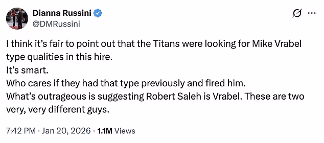 Russini je bio kritičan prema treneru Titana Robertu Salehu nakon što ga je angažirao Vrabelov bivši tim