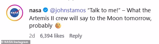 '@johnstamos "pričaj sa mnom!" – Što će posada Artemisa II sutra reći Mjesecu, vjerojatno – odgovorila je NASA