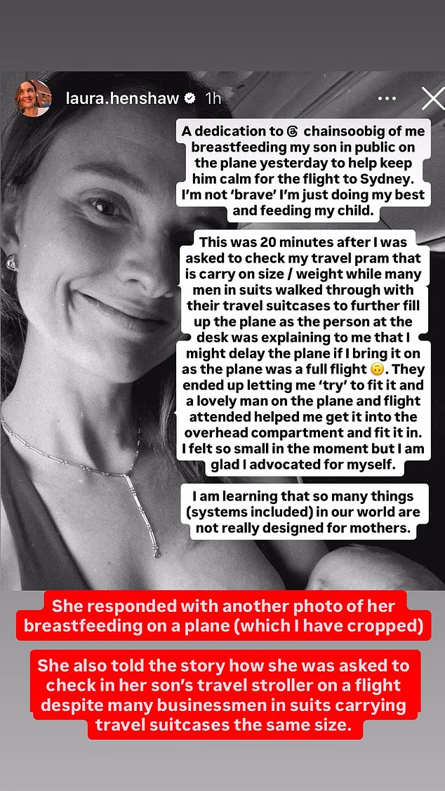 Snimka je podijeljena na društvenim mrežama i ubrzo je izazvala kritike nekih pratitelja, koji su tvrdili da je neprimjereno dojiti bebu pred kamerama. Međutim, Laura nije imala ništa od toga i brzo je podijelila ažuriranje svojih Instagram priča u kojima je uzvratila pljeskom