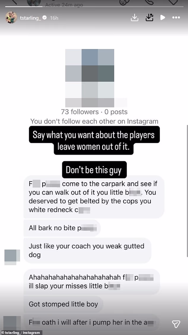 Starling je zatim bila meta trolova na društvenim mrežama - a kasnije je podijelila zle komentare putem Instagram priče (na slici)