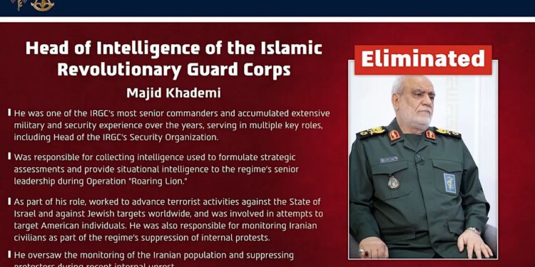 Majid Khademi, šef obavještajne službe IRGC-a, ubijen u izraelskom preciznom napadu
