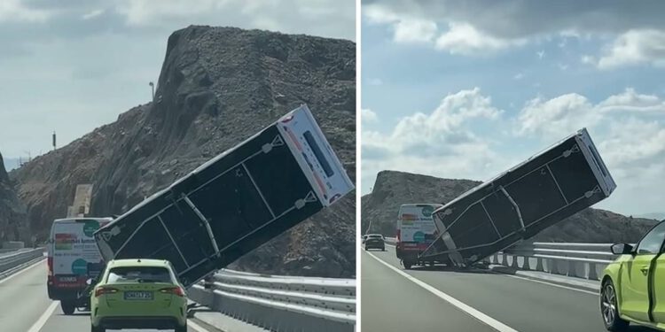 POTPUNI PREKID PROMETA: Kamper visi s ograde Krčkog mosta, udari bure dosežu 172 km/h!