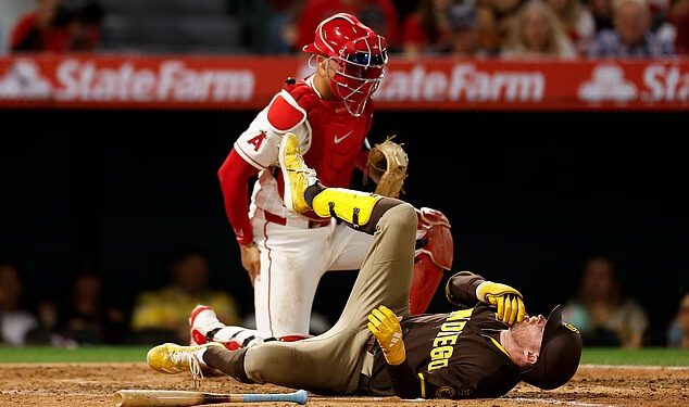 Zastrašujući trenutak, zvijezda San Diego Padresa udarena je u lice udarcem od 96MPH… ali nekim čudom ostaje u igri