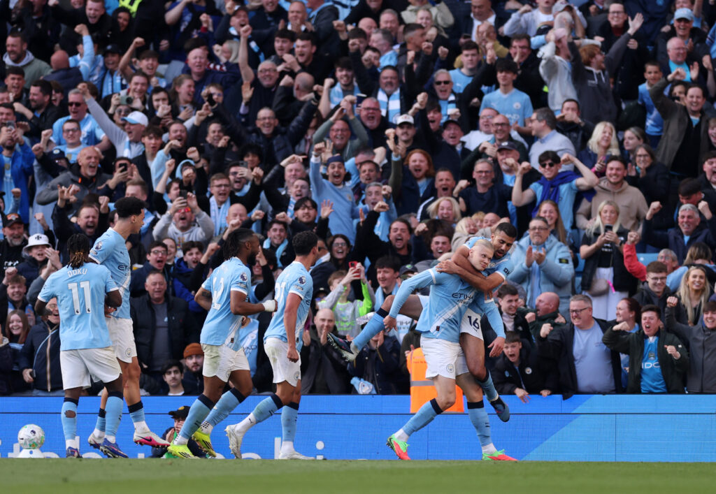 Erling Haaland, Manchester City postiže odlučujući pogodak protiv Arsenala u utakmici Premier lige 19. travnja 2026. - Recine/Getty Images