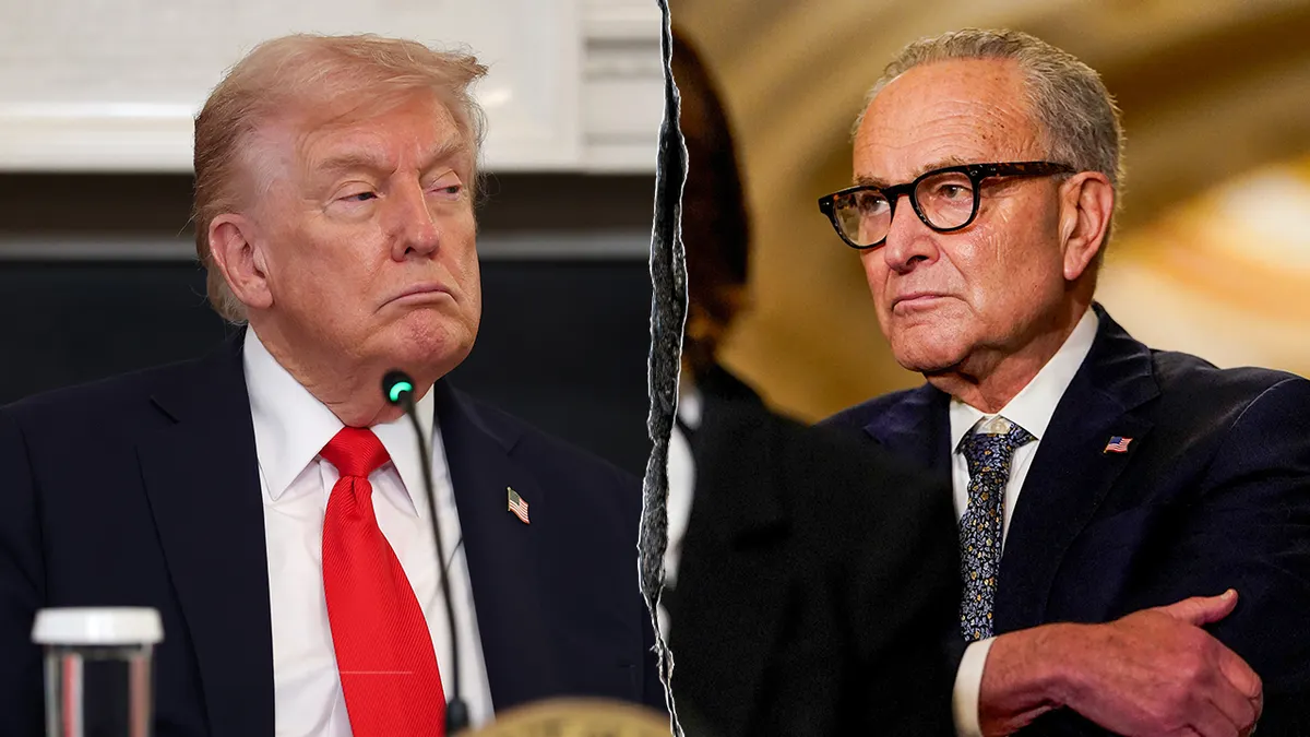 Predsjednik Donald Trump i senator Chuck Schumer prikazani na slikama jedan pored drugog