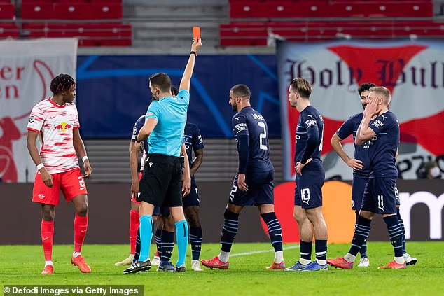 Walker didn’t play a single minute for the next four weeks with a ‘knock’ and Guardiola seethed at the right back for months afterwards when he was sent off at RB Leipzig
