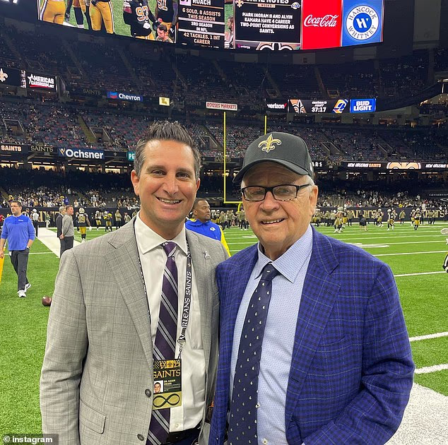 Meijer i njegov mentor dr. James Andrews na terenu na utakmici New Orleans Saintsa
