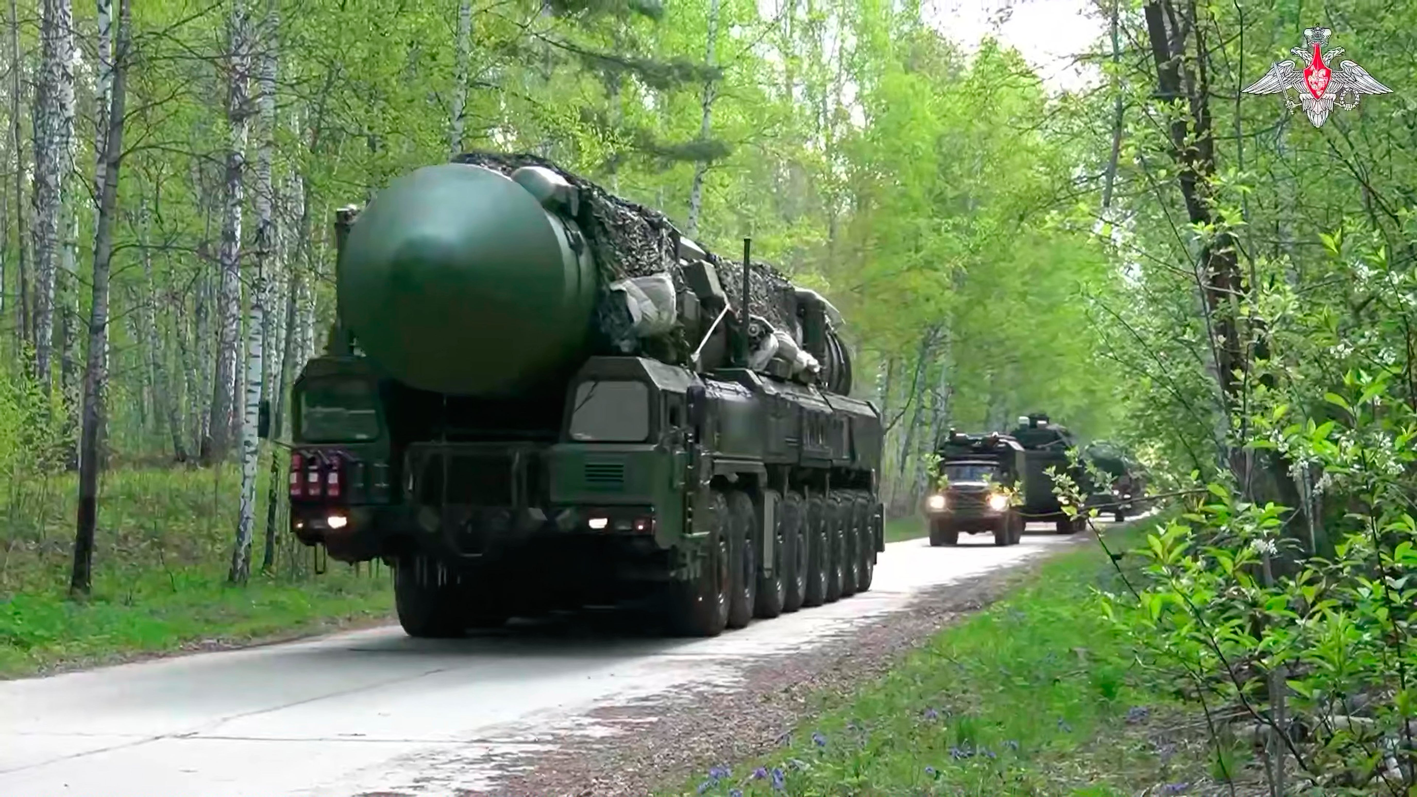 Interkontinentalna balistička raketa Yars snimljena tijekom vježbi ruskih nuklearnih snaga u Bjelorusiji