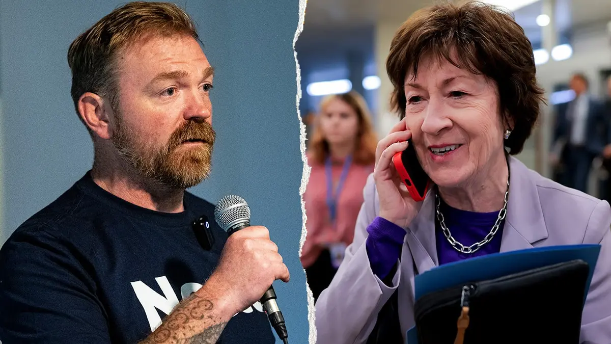 Graham Platner, lijevo, na slici pored senatorice Susan Collins, R-Maine, desno.