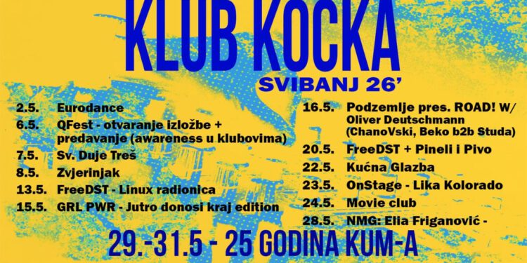 Kocka objavila program za svibanj: Od Eurodancea do techno večeri i velikog jubileja