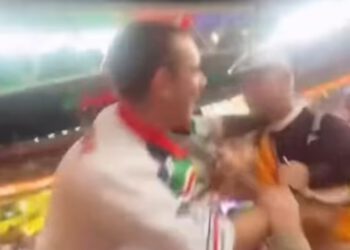 Pogledajte trenutak kada je NRL-ov primjer Magic Round pokvaren dok se dva navijača udaraju na tribinama