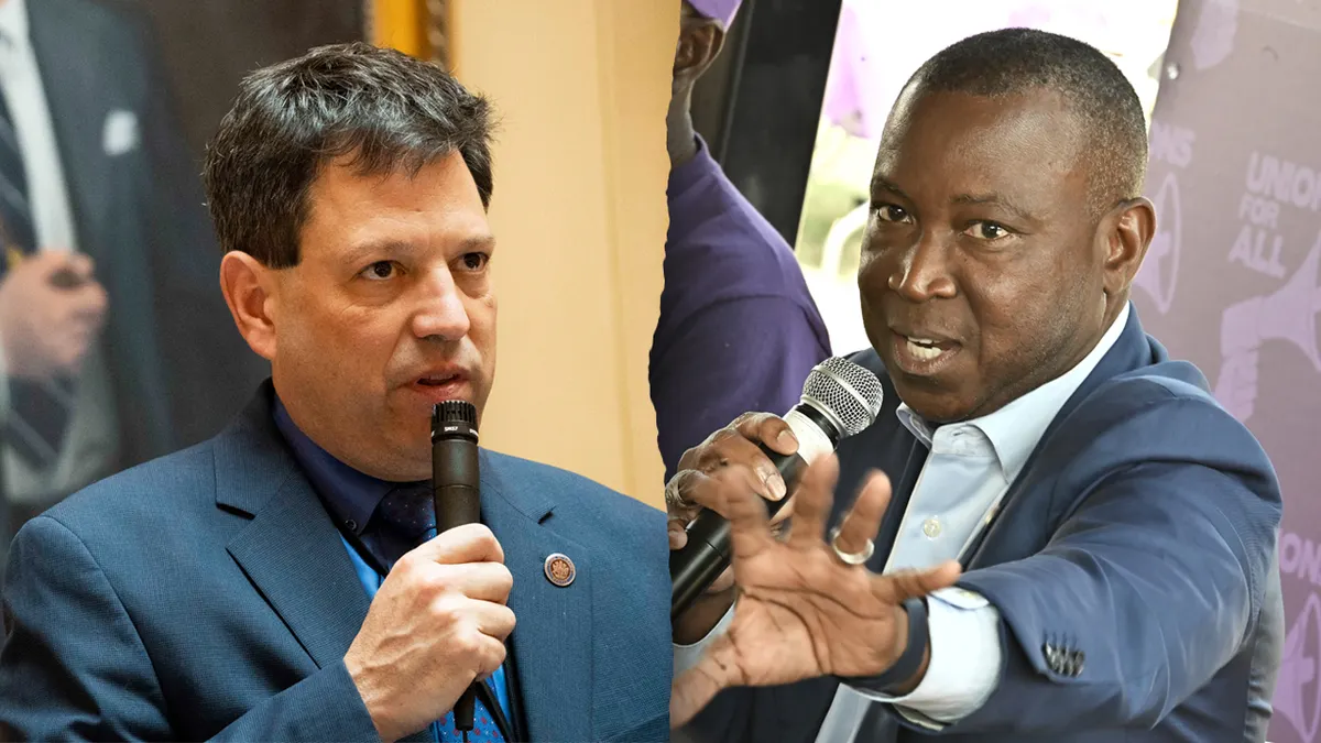 Vođa većine u Senatu Scott Surovell i predsjednik Predstavničkog doma Don Scott Jr. stoje zajedno