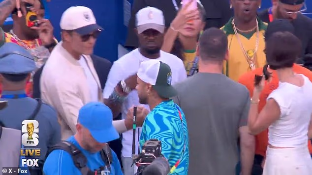 Tom Brady was seen greeting Neymar pitchside ahead of Brazil's opener against Morocco