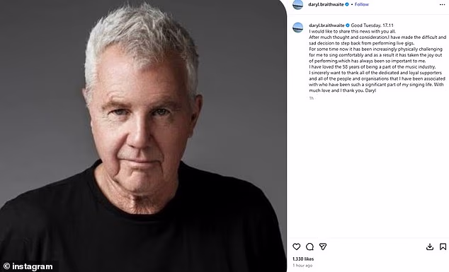 77-godišnja kultna australska pjevačica objavila je tužnu objavu u Instagram objavi u utorak navečer