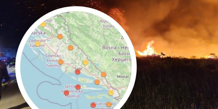 Karta otkriva zabrinjavajuće stanje: Split pod najvišim upozorenjem zbog požara