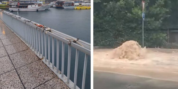 NA MOSTU OTPAO DIO OGRADE Zadar uslijed obilne kiše dobio novu atrakciju: “Fontana della Melada”