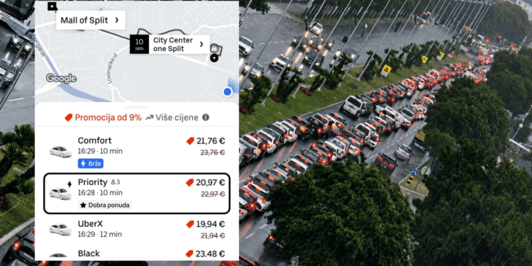 U Splitu je prometni kaos: Pogledajte koliko košta Uber od Malla do Cityja