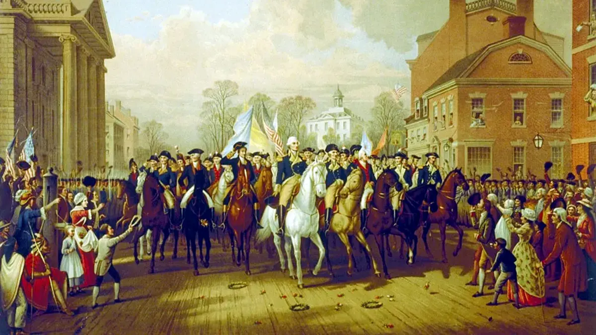 Gen. George Washington paraduje Donjim Manhattanom na Dan evakuacije