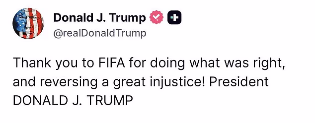 Američki predsjednik Donald Trump bio je među onima koji su hvalili FIFA-u 'što je učinila ono što je ispravno'