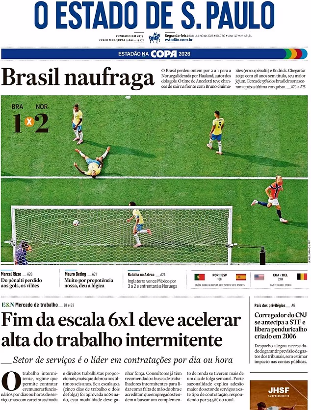 Dok je na naslovnoj stranici drugih novina u Brazilu jednostavno pisalo: 'Brazil tone'