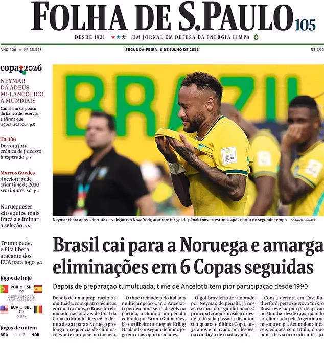 Naslovna stranica publikacije u Sao Paulu glasila je: 'Brazil je pao od Norveške i trpi eliminacije na šest uzastopnih Svjetskih prvenstava'
